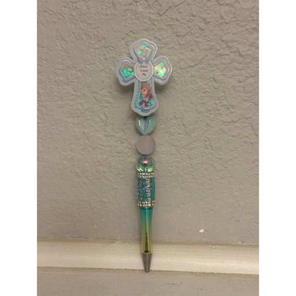 Christian Cross Beaded Pen | Jesus Loves Me Faith Gift - Picture 2 of 2